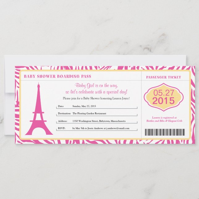 Baby Shower Paris Boarding Pass Einladung (Vorderseite)