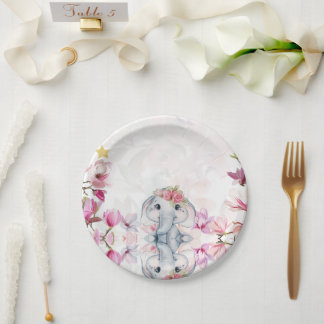 Baby Shower Party Plate with Floral Elephant Pappteller