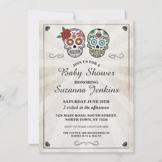 Baby Shower Party Zucker Skull Party laden Einladung (Vorderseite)
