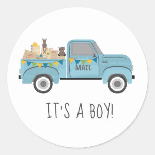 Baby Shower per Post Vintage blauer Lastwagen Runder Aufkleber