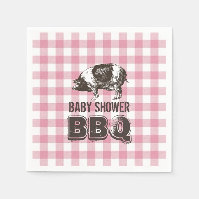 Baby Shower Pig Roast GRILLEN Pink Gingham Serviette (Vorderseite)
