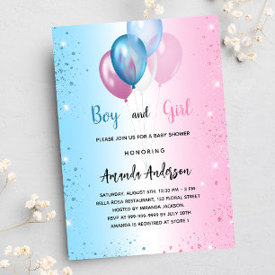 Baby Shower pink blau Mädchen Junge Zwillinge Luxu Einladung
