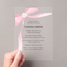 Baby Shower Pink Bow White Pearl Baby Girl Modern 
