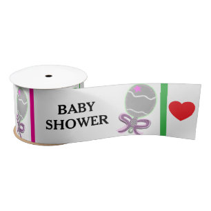 Baby-Shower Pink Grün Rasseln Satinband