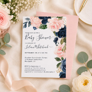 Baby-Shower Pink Navy Blumenkaskade Einladung