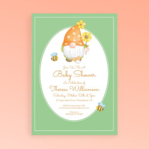 Baby Shower   Polka Dot Gnome Bumble Bee Einladung