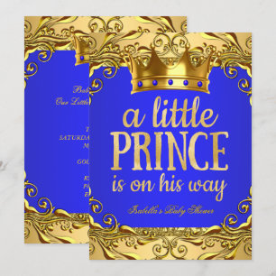 Baby Shower Prinz auf dem Weg Gold Royalblau Einladung