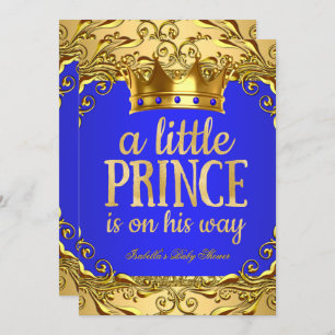 Baby Shower Prinz auf seinem Weg Gold Royal Blue Einladung