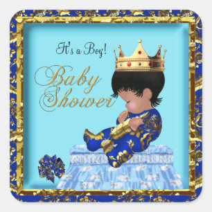 Baby Shower Prinz Blau Gold Junge Quadratischer Aufkleber