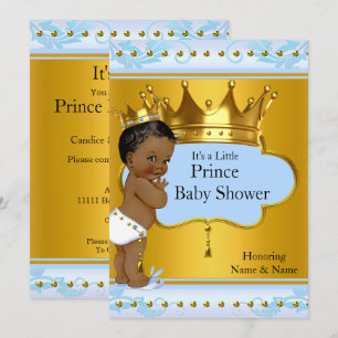 Baby Shower Prinz Süßer Junge Blau Gold Krone Ethn Einladung