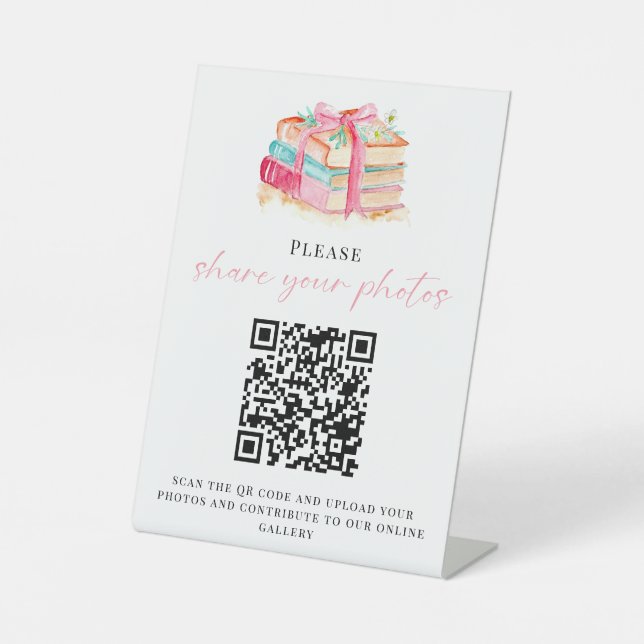 Baby Shower QR-Code Teilen Sie Ihre Fotos Bücher T Sockelschild (Vorderseite)