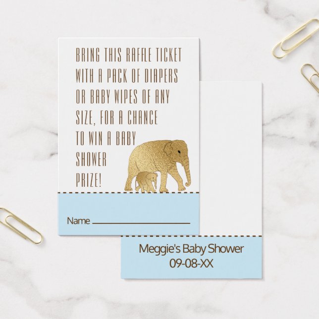 Baby Shower Raffle Ticket Elephant Gold Blue (Büro)
