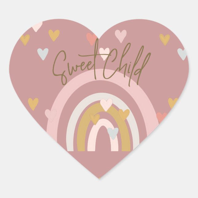 Baby Shower Rainbow Hearts Pink Herz-Aufkleber (Vorderseite)