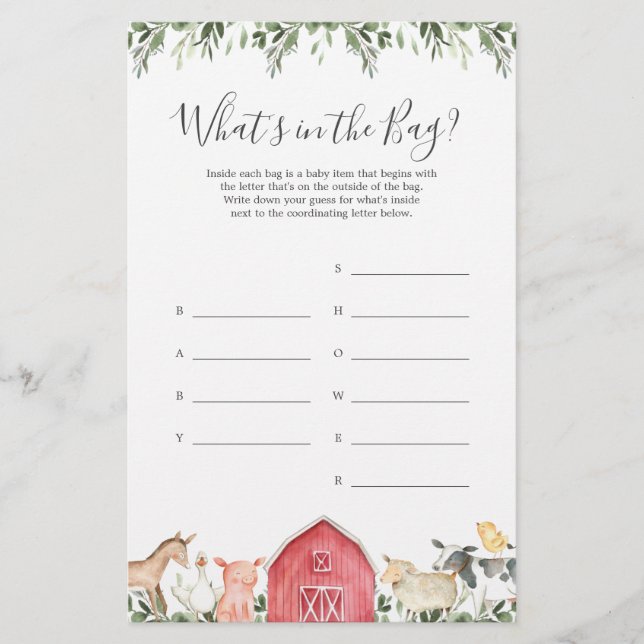 Baby Shower Raten Was ist im Bag Game? (Vorderseite)