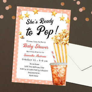 Baby Shower Ready to Pop Popcorn Soda Pop Thema Einladung