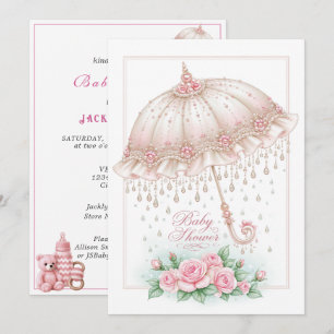 Baby-Shower-Regenschirm-Rosatöne Rosen Einladung