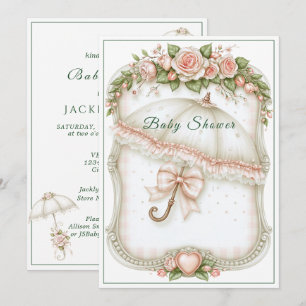 Baby-Shower-Regenschirm Rosen in Rosa Einladung