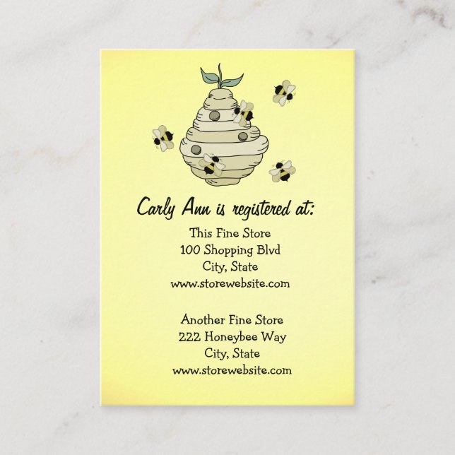Baby Shower Registry Card Bee Thema Begleitkarte (Vorderseite)