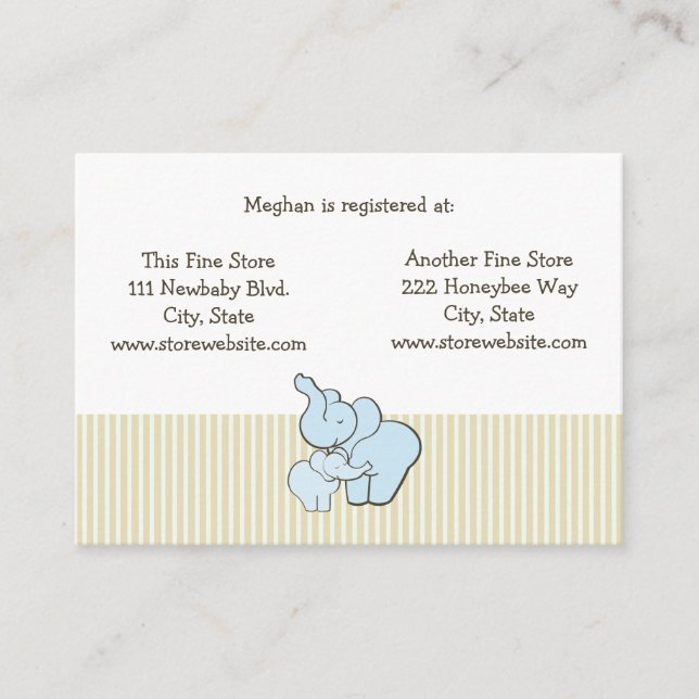 Baby Shower Registry Card Blue Elephant Hugs Begleitkarte (Vorderseite)