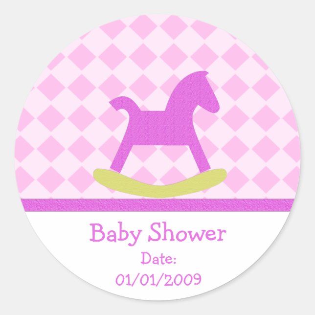 Baby Shower Rocking Horcker Runder Aufkleber (Vorderseite)