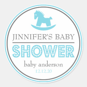 Baby Shower Rocking Horse Gefallen (blau / grau) Runder Aufkleber