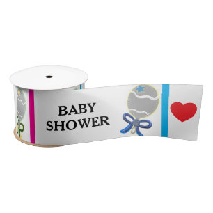Baby Shower Rosa Blau Gelb Grün Rasseln Satinband