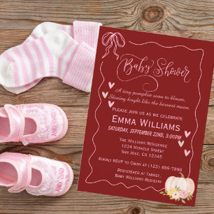 Baby Shower Rosa Kürbis-Schleife Herzen Süße Indiv Einladung