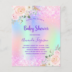 Baby Shower rosa lila glitzerndes florales Budget Flyer