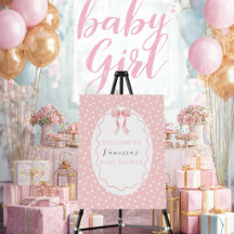Baby Shower Rosa Punkte Willkommensschild Baby Mäd