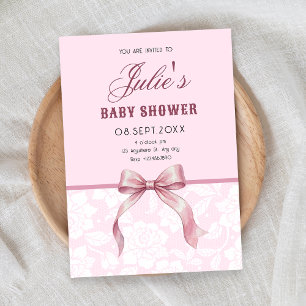 Baby-Shower Rosa Schleife Einladung