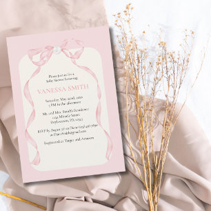 Baby Shower Rosa Schleife Perle Baby Mädchen Moder Einladung