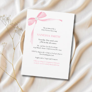 Baby Shower Rosa Schleife Weiße Perle Baby Mädchen Einladung