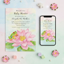 Baby Shower Rosa Seerose & Laubfrosch Einladung