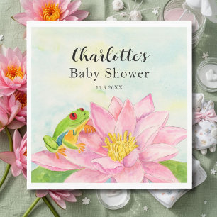 Baby Shower Rosa Seerose & Laubfrosch Serviette
