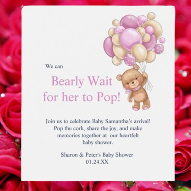 Baby-Shower rosa Teddy Weinetikett (Make your baby shower unforgettable with a charming  pink teddy wine label.)