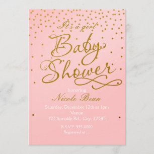 BABY SHOWER Rosa und Gold Konfetti-Einladung Einladung