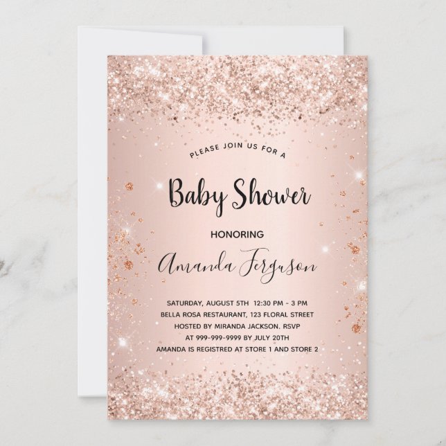 Baby Shower rose gold blush glitter girl Einladung (Vorderseite)