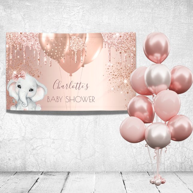 Baby Shower Rose Gold Glitzer Elefantenmädchen Banner (Von Creator hochgeladen)