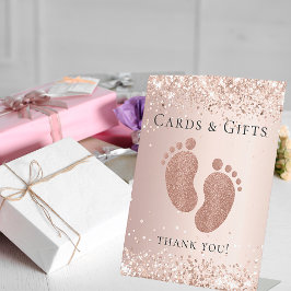 Baby Shower Rose Gold Glitzer Fußkarten Geschenke Sockelschild