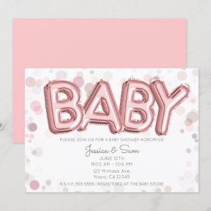 Baby Shower Roségold Rosa Ballons Moderne Chic Einladung