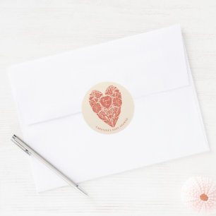 Baby-Shower-Rot-Volk-Blumen-Herz Runder Aufkleber