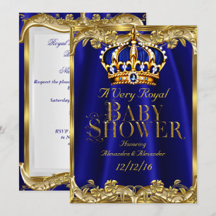 Baby Shower Royal Blau Navy Gold Krone Einladung