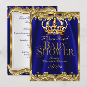 Baby Shower Royal Blau Navy Gold Krone Einladung