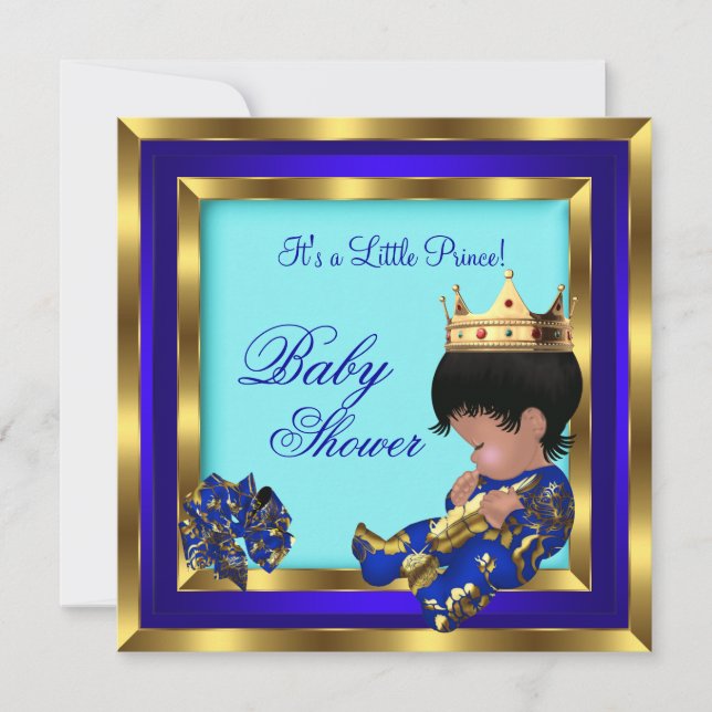 Baby Shower Royal Blue Gold Boy Kronprinz 2 Einladung (Vorderseite)