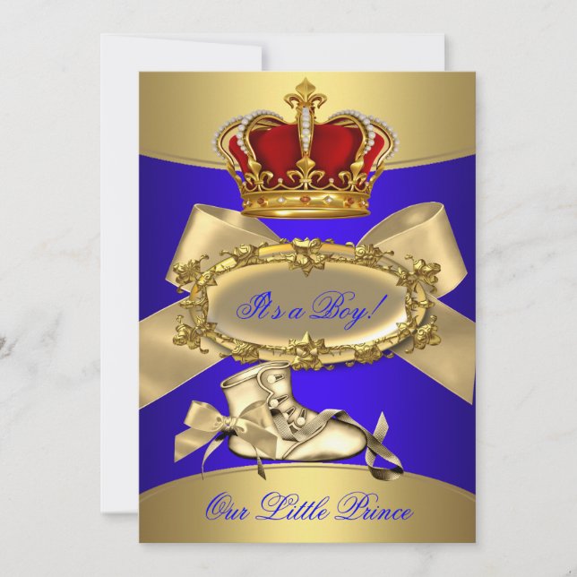 Baby Shower Royal Blue Gold Boy Kronprinz Einladung (Vorderseite)