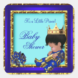 Baby Shower Royal Blue Gold Junge Kronprinz Quadratischer Aufkleber