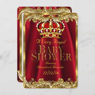 Baby Shower Royal Regal Red Gold Crown Einladung