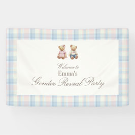 Baby-Shower-Rückwand mit rosa-blauem Teddybär Banner