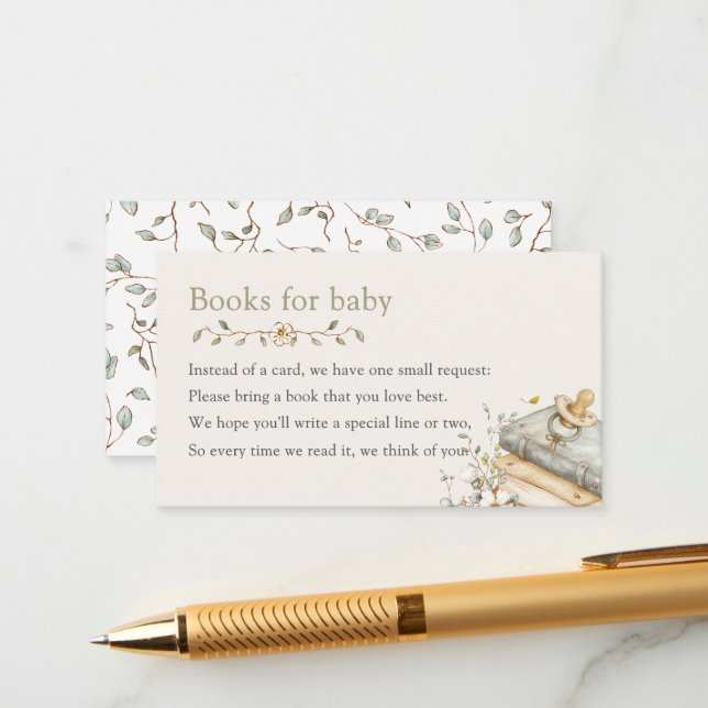 Baby Shower Rustic Botanical Books For Baby  Begleitkarte (Vorderseite/Rückseite Beispiel)