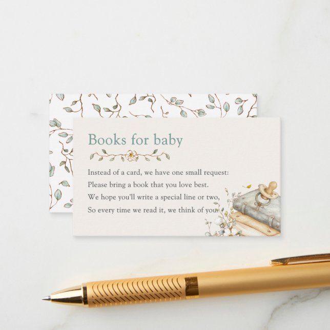 Baby Shower Rustic Botanical Books For Baby  Begleitkarte (Vorderseite/Rückseite Beispiel)